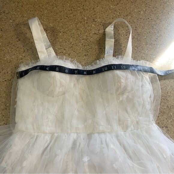 NWOT Lulus Ethereal Impression White Tulle Ruffled Bustier Midi Dress - Picture 8 of 10